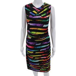 Tahari Levine Womens Abstract Print Sleeveless Cinched Dress Multicolor Size 10